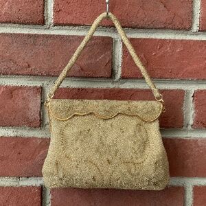 Vintage Gold Fully Beaded Handbag Scalloped Clasp Handmade in Japan